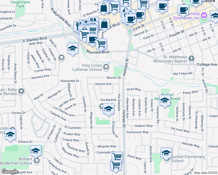 map of restaurants, bars, coffee shops, grocery stores, and more near 822 Cortez Court in Livermore