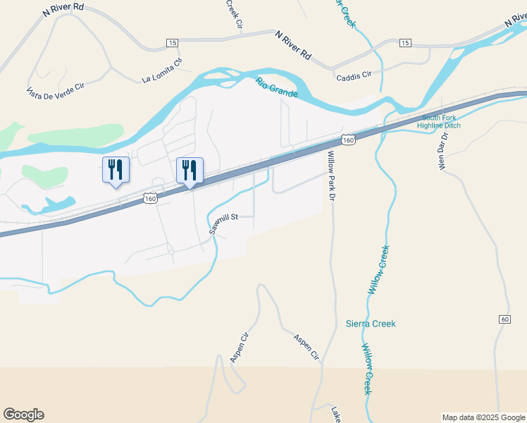 map of restaurants, bars, coffee shops, grocery stores, and more near 170 Bonnaville Drive in South Fork
