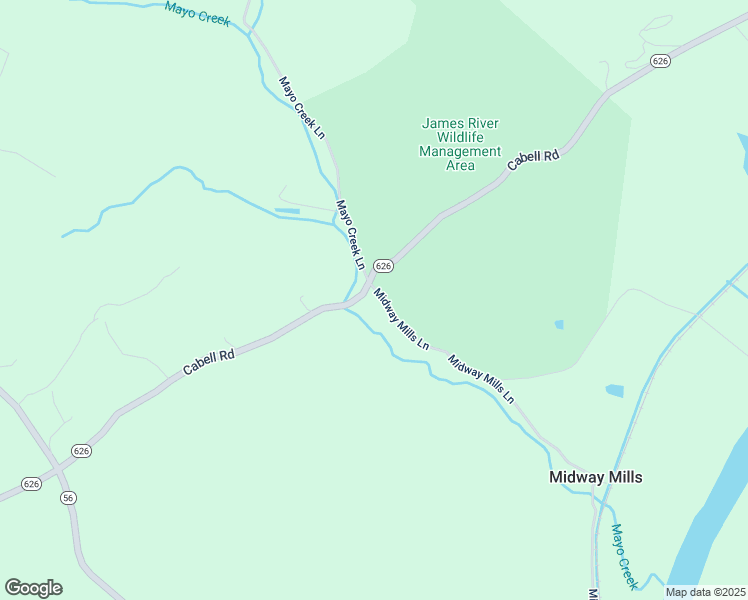 map of restaurants, bars, coffee shops, grocery stores, and more near 58 Midway Mills Lane in Wingina