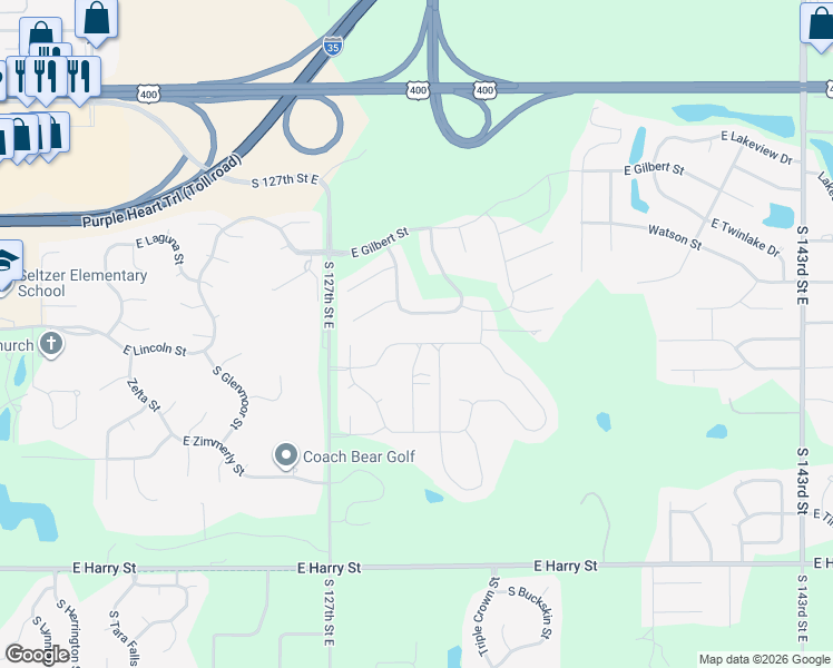 map of restaurants, bars, coffee shops, grocery stores, and more near 13007 Laguna in Wichita