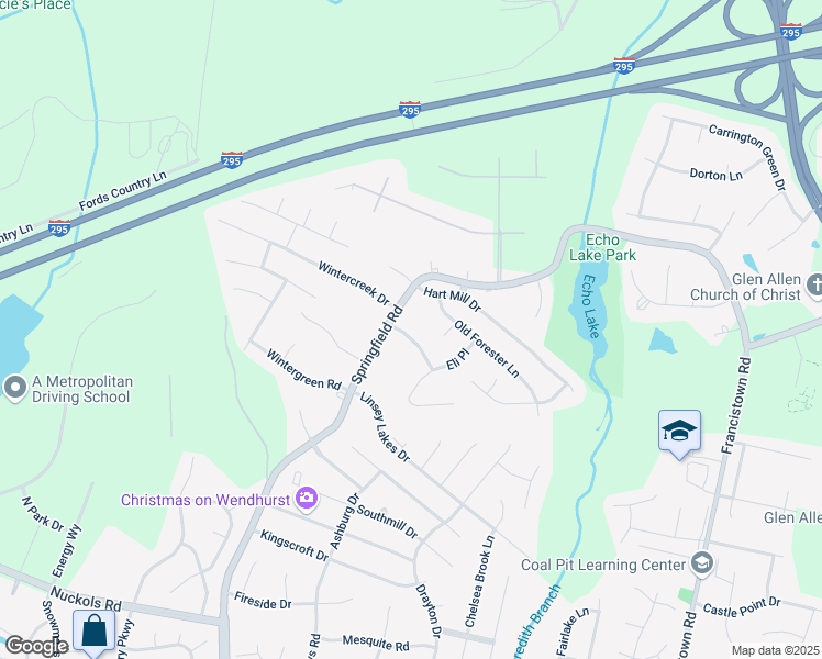 map of restaurants, bars, coffee shops, grocery stores, and more near 5321 Jacobs Creek Drive in Glen Allen