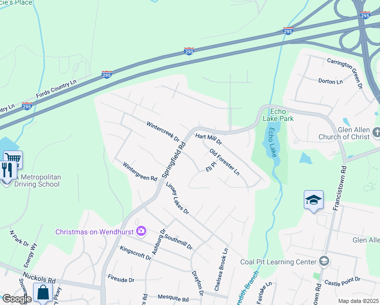 map of restaurants, bars, coffee shops, grocery stores, and more near 5321 Jacobs Creek Drive in Glen Allen