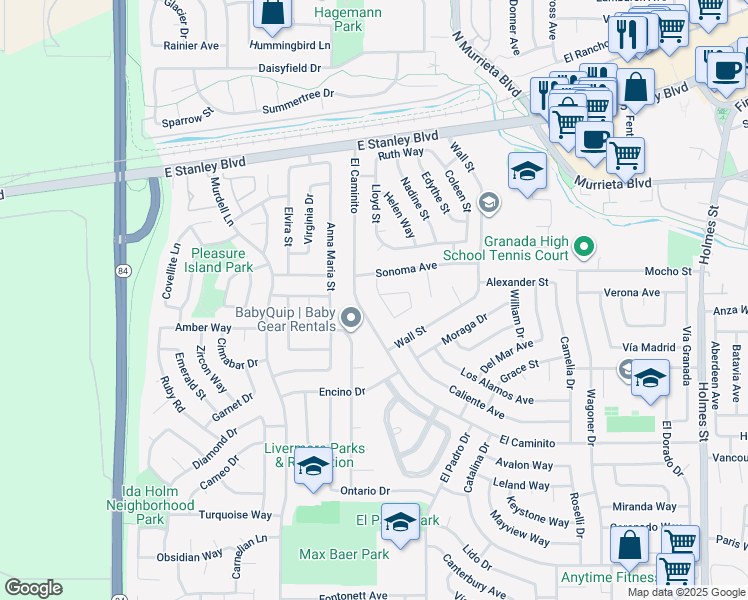 map of restaurants, bars, coffee shops, grocery stores, and more near 421 Wayland Loop in Livermore