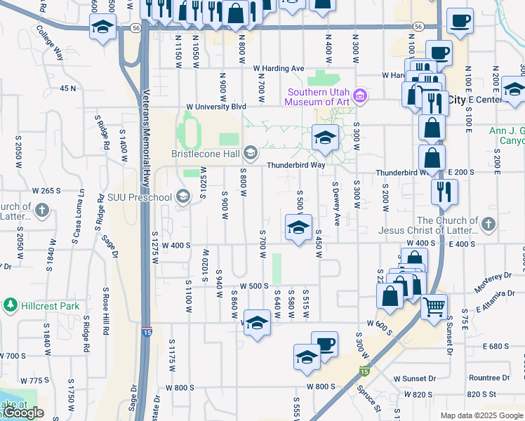 map of restaurants, bars, coffee shops, grocery stores, and more near 292 South 700 West in Cedar City