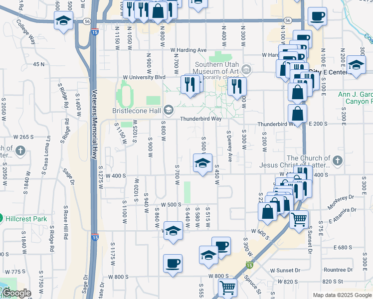 map of restaurants, bars, coffee shops, grocery stores, and more near 309 South 600 West in Cedar City