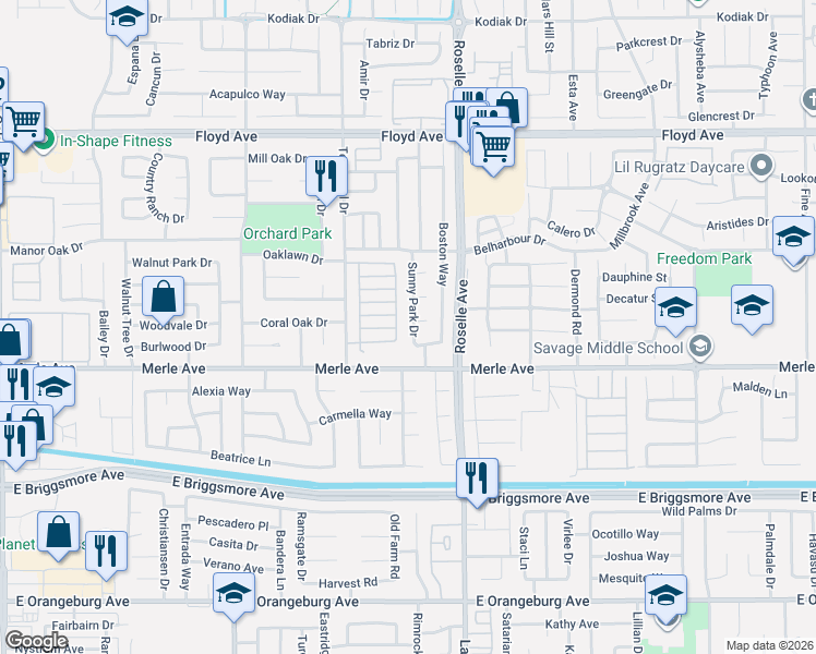 map of restaurants, bars, coffee shops, grocery stores, and more near 2008 Cobblestone Manor in Modesto
