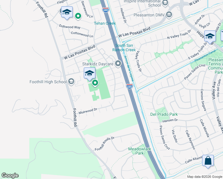 map of restaurants, bars, coffee shops, grocery stores, and more near 7430 Ginger Court in Pleasanton