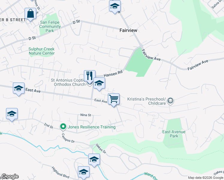 map of restaurants, bars, coffee shops, grocery stores, and more near 24818 Saint Luke Court in Hayward