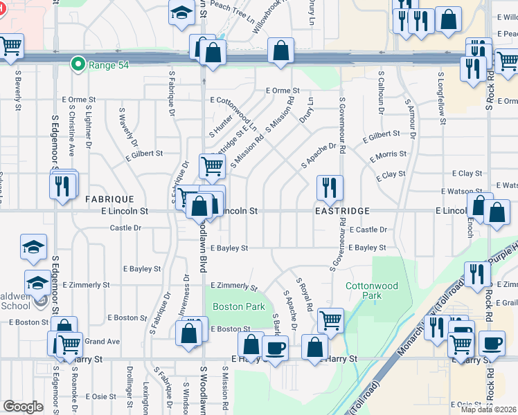 map of restaurants, bars, coffee shops, grocery stores, and more near 826 South Barlow Street in Wichita