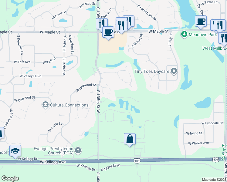 map of restaurants, bars, coffee shops, grocery stores, and more near 13437 W Links St in Wichita