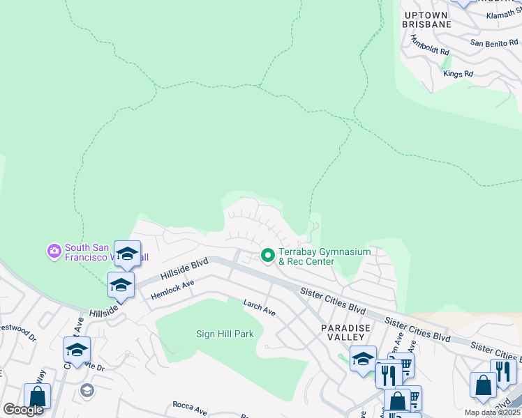map of restaurants, bars, coffee shops, grocery stores, and more near 2 Skypark Circle in South San Francisco