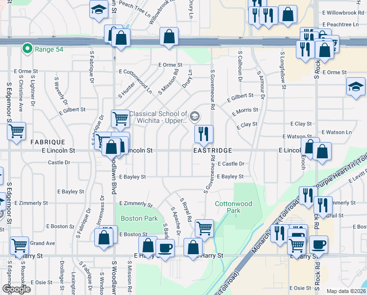 map of restaurants, bars, coffee shops, grocery stores, and more near 861 San Pablo Street in Wichita