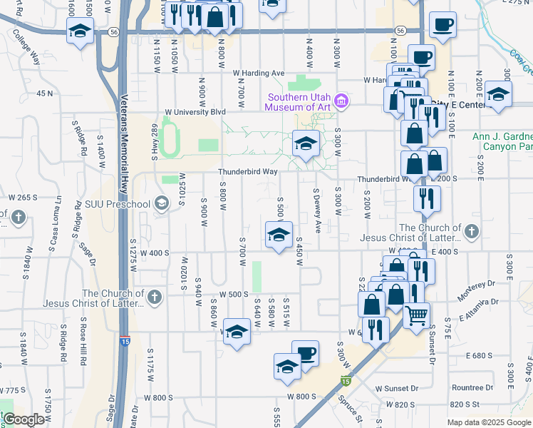 map of restaurants, bars, coffee shops, grocery stores, and more near 309 South 600 West in Cedar City