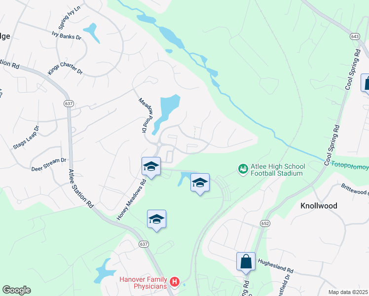 map of restaurants, bars, coffee shops, grocery stores, and more near 10307 Colony Bee Place in Mechanicsville