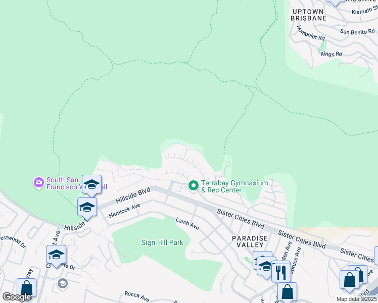 map of restaurants, bars, coffee shops, grocery stores, and more near 2 Skypark Circle in South San Francisco
