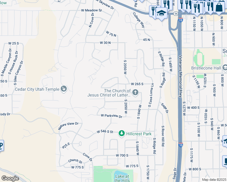 map of restaurants, bars, coffee shops, grocery stores, and more near 295 Staci Court in Cedar City