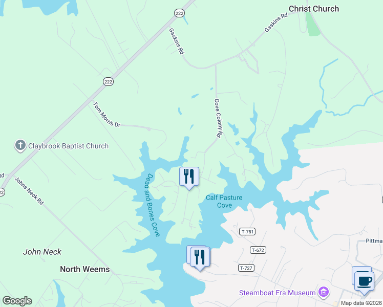 map of restaurants, bars, coffee shops, grocery stores, and more near 30 Golf Lane in Weems