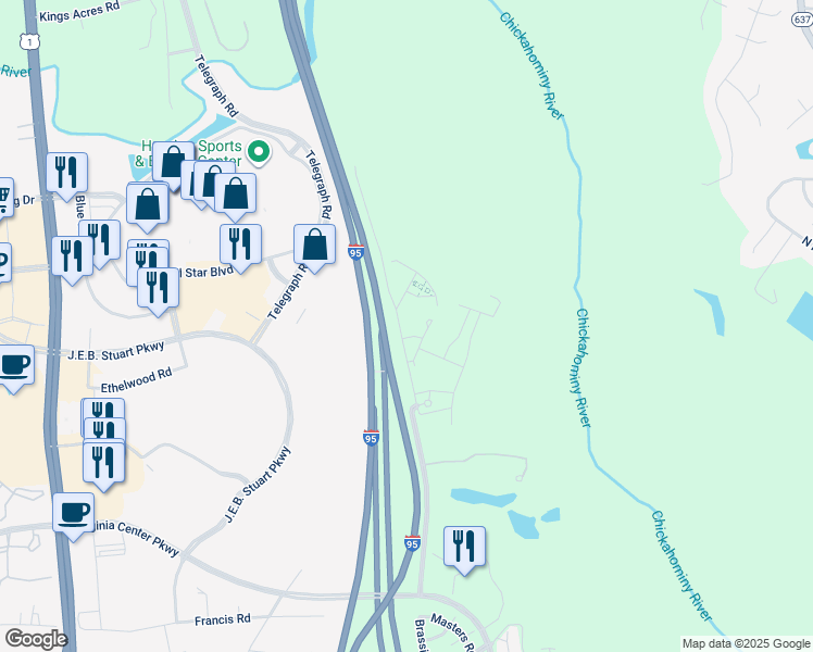 map of restaurants, bars, coffee shops, grocery stores, and more near 4103 Pale Moon Court in Glen Allen