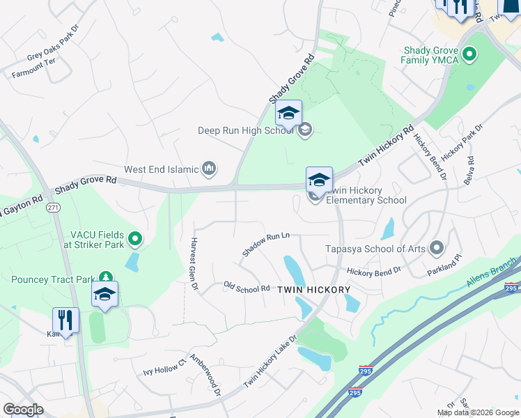 map of restaurants, bars, coffee shops, grocery stores, and more near 11501 Autumnwood Way in Glen Allen