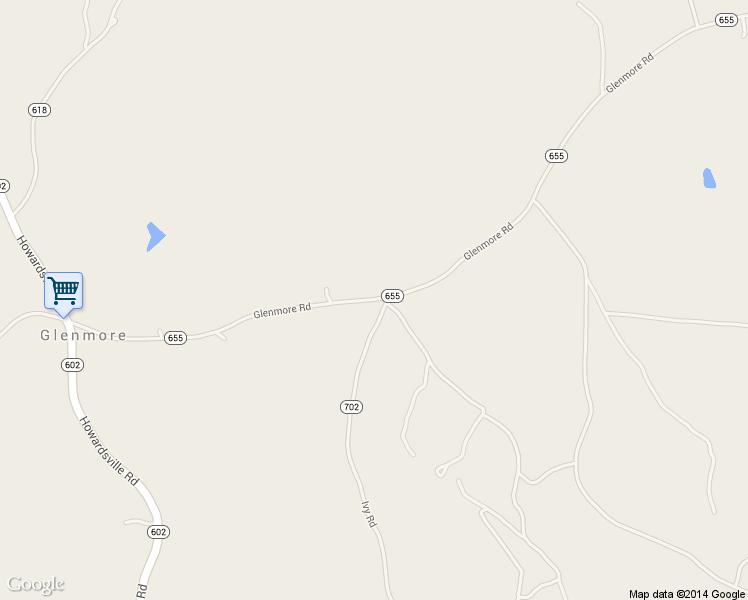 map of restaurants, bars, coffee shops, grocery stores, and more near Glenmore Road in Howardsville