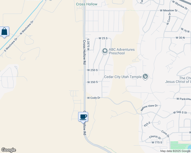 map of restaurants, bars, coffee shops, grocery stores, and more near 288 South House Rock Circle in Cedar City