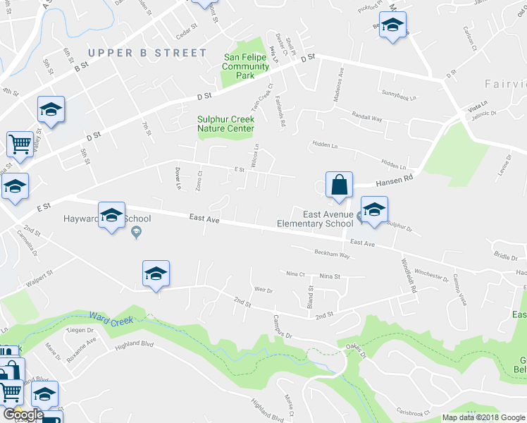 map of restaurants, bars, coffee shops, grocery stores, and more near 24450 Northpointe Court in Hayward