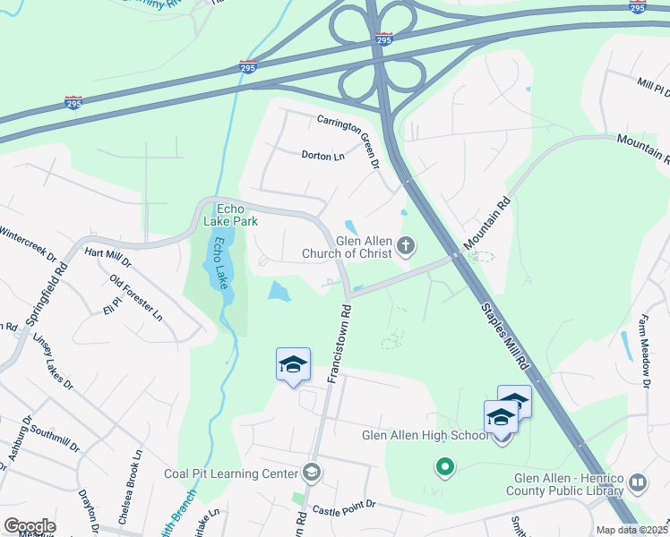 map of restaurants, bars, coffee shops, grocery stores, and more near 9101 Rigney Terrace in Glen Allen