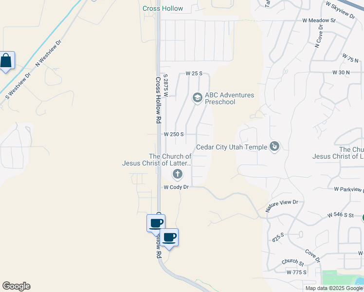 map of restaurants, bars, coffee shops, grocery stores, and more near 288 S House Rock Cir in Cedar City