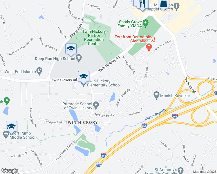 map of restaurants, bars, coffee shops, grocery stores, and more near 4912 Saddleridge Court in Glen Allen