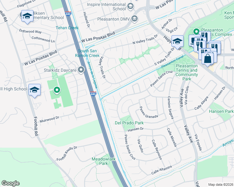 map of restaurants, bars, coffee shops, grocery stores, and more near 6718 Corte Santa Maria in Pleasanton