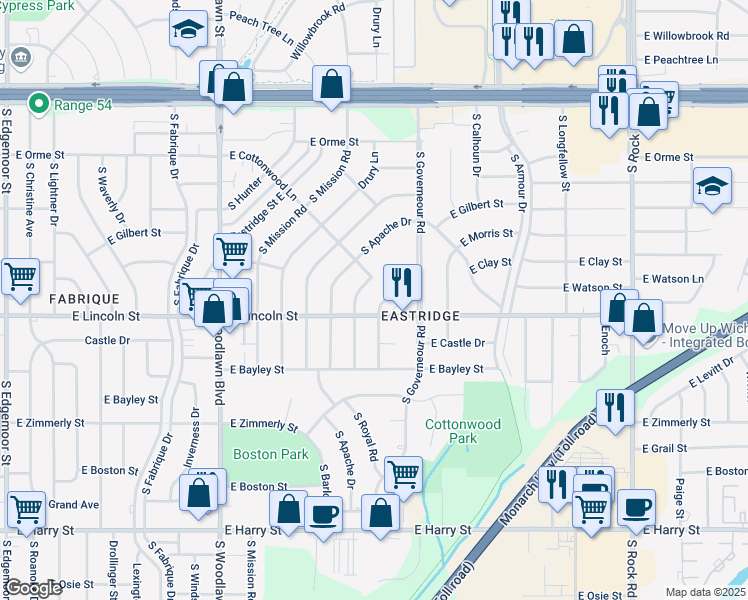 map of restaurants, bars, coffee shops, grocery stores, and more near 861 San Pablo Street in Wichita