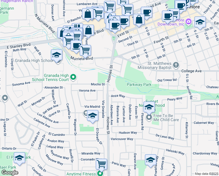 map of restaurants, bars, coffee shops, grocery stores, and more near 840 Holmes Street in Livermore