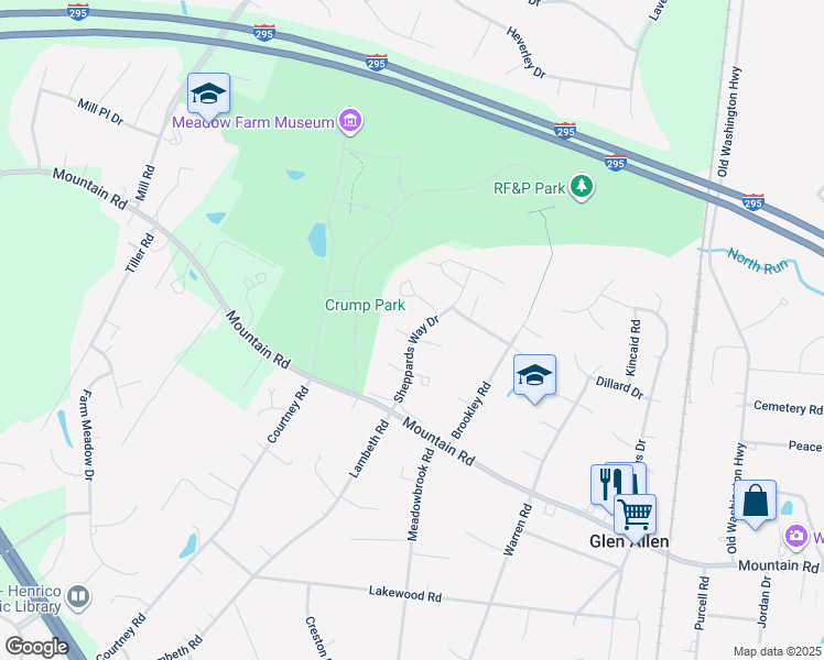 map of restaurants, bars, coffee shops, grocery stores, and more near 3300 Trillium Court in Glen Allen