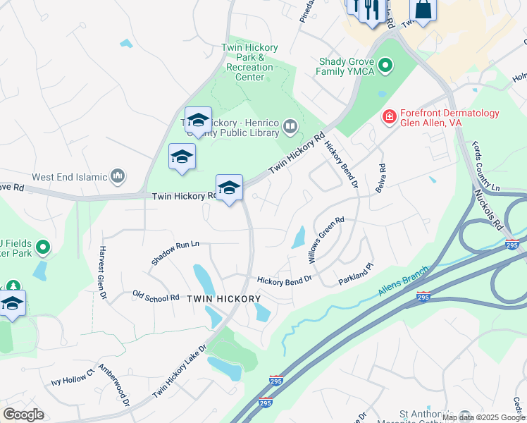 map of restaurants, bars, coffee shops, grocery stores, and more near 4917 Hickory Downs Drive in Glen Allen