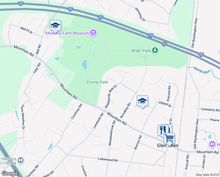 map of restaurants, bars, coffee shops, grocery stores, and more near 3300 Trillium Court in Glen Allen