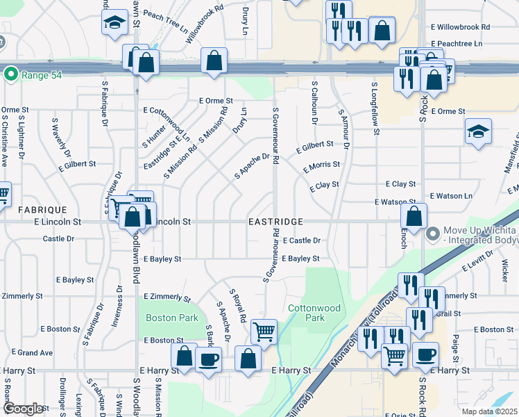 map of restaurants, bars, coffee shops, grocery stores, and more near 830 San Pablo Street in Wichita