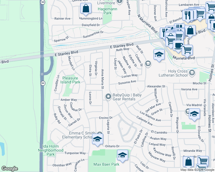 map of restaurants, bars, coffee shops, grocery stores, and more near 313 El Caminito in Livermore