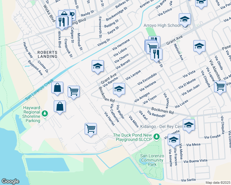 map of restaurants, bars, coffee shops, grocery stores, and more near 15869 Corte Francesa in San Lorenzo