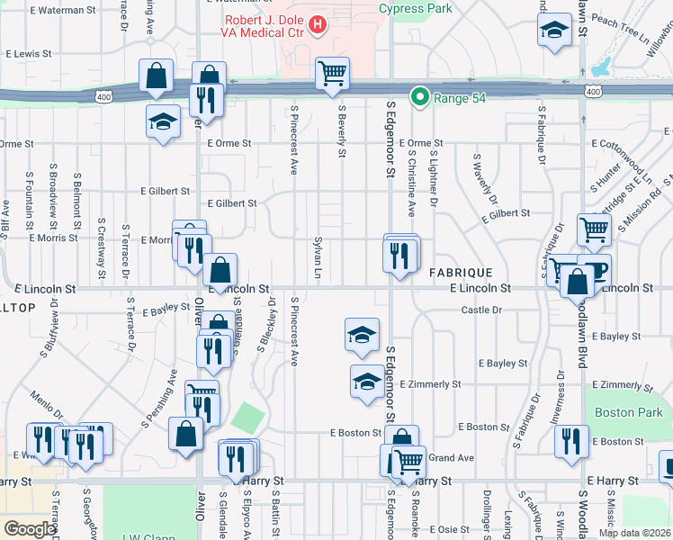 map of restaurants, bars, coffee shops, grocery stores, and more near 842 South Beverly Street in Wichita