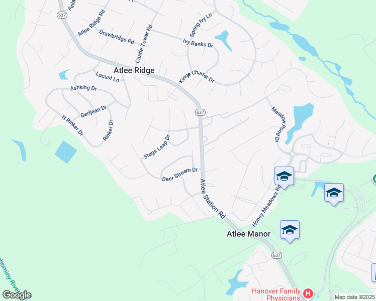 map of restaurants, bars, coffee shops, grocery stores, and more near 10049 Doe Run Place in Mechanicsville