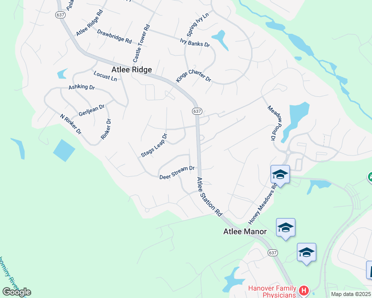 map of restaurants, bars, coffee shops, grocery stores, and more near 10049 Doe Run Place in Mechanicsville