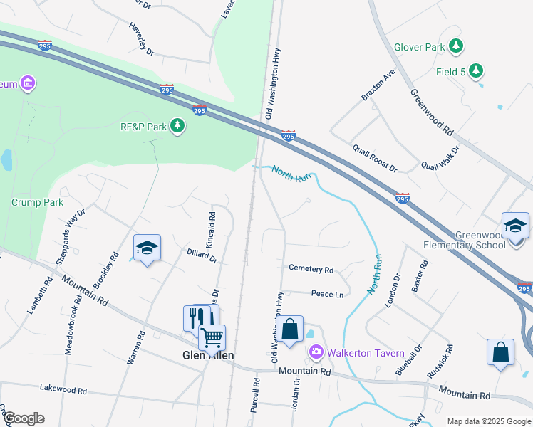 map of restaurants, bars, coffee shops, grocery stores, and more near 11010 Old Washington Highway in Glen Allen