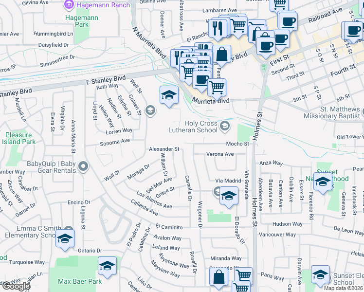 map of restaurants, bars, coffee shops, grocery stores, and more near 732 Camelia Drive in Livermore