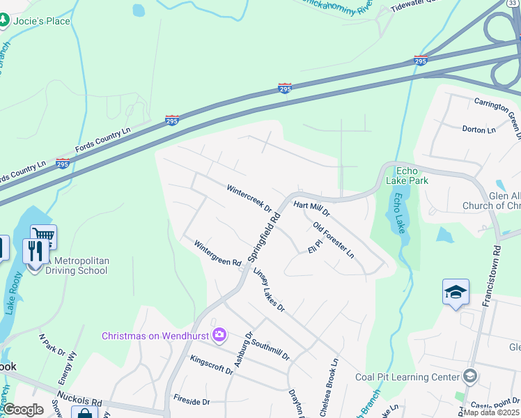 map of restaurants, bars, coffee shops, grocery stores, and more near 5413 Wintercreek Drive in Glen Allen