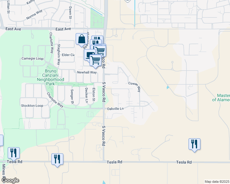 map of restaurants, bars, coffee shops, grocery stores, and more near 2616 Saint Helena Court in Livermore