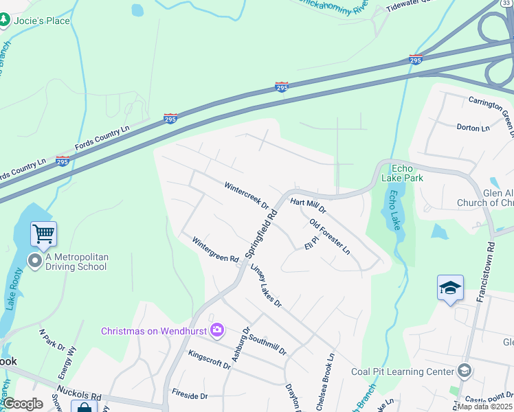 map of restaurants, bars, coffee shops, grocery stores, and more near 5413 Wintercreek Drive in Glen Allen
