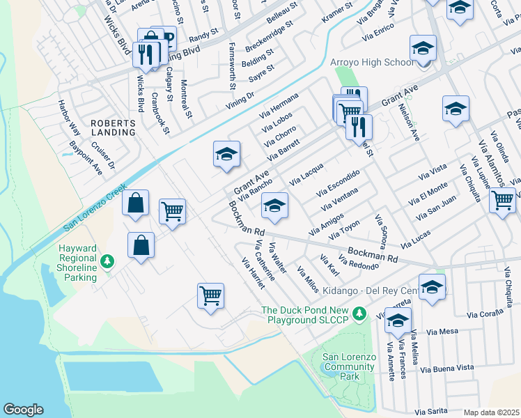 map of restaurants, bars, coffee shops, grocery stores, and more near 15869 Corte Francesa in San Lorenzo