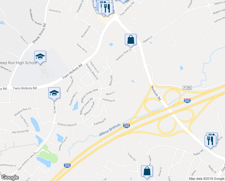 map of restaurants, bars, coffee shops, grocery stores, and more near 909 Belva Lane in Glen Allen
