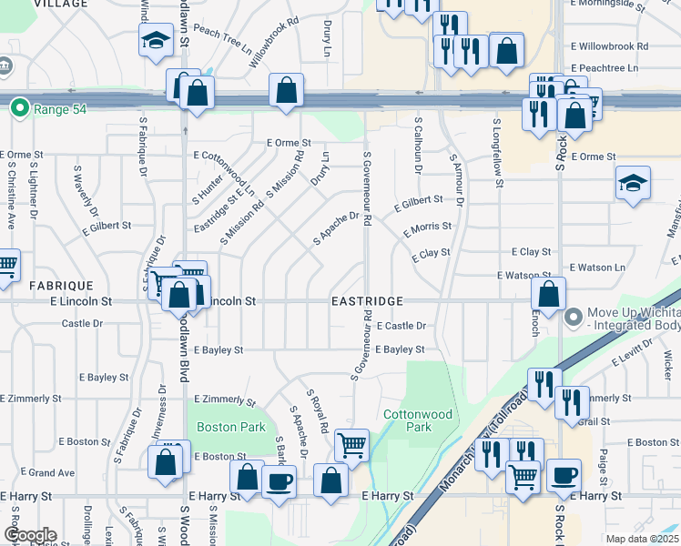 map of restaurants, bars, coffee shops, grocery stores, and more near 861 San Pablo Street in Wichita