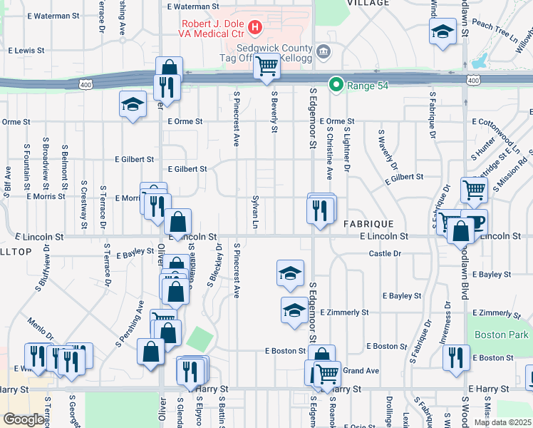 map of restaurants, bars, coffee shops, grocery stores, and more near 842 South Beverly Street in Wichita